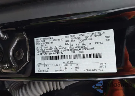 2018 Ford F-150 Lariat z USA, uszkodzony, nr VIN 1FTEW1E50JKF43790